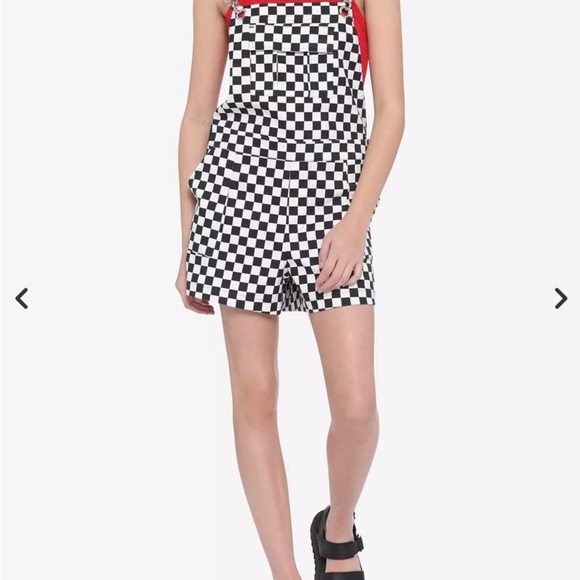 Hot Topic Checkered Utility Shortalls Black White Size S - Picture 5 of 14